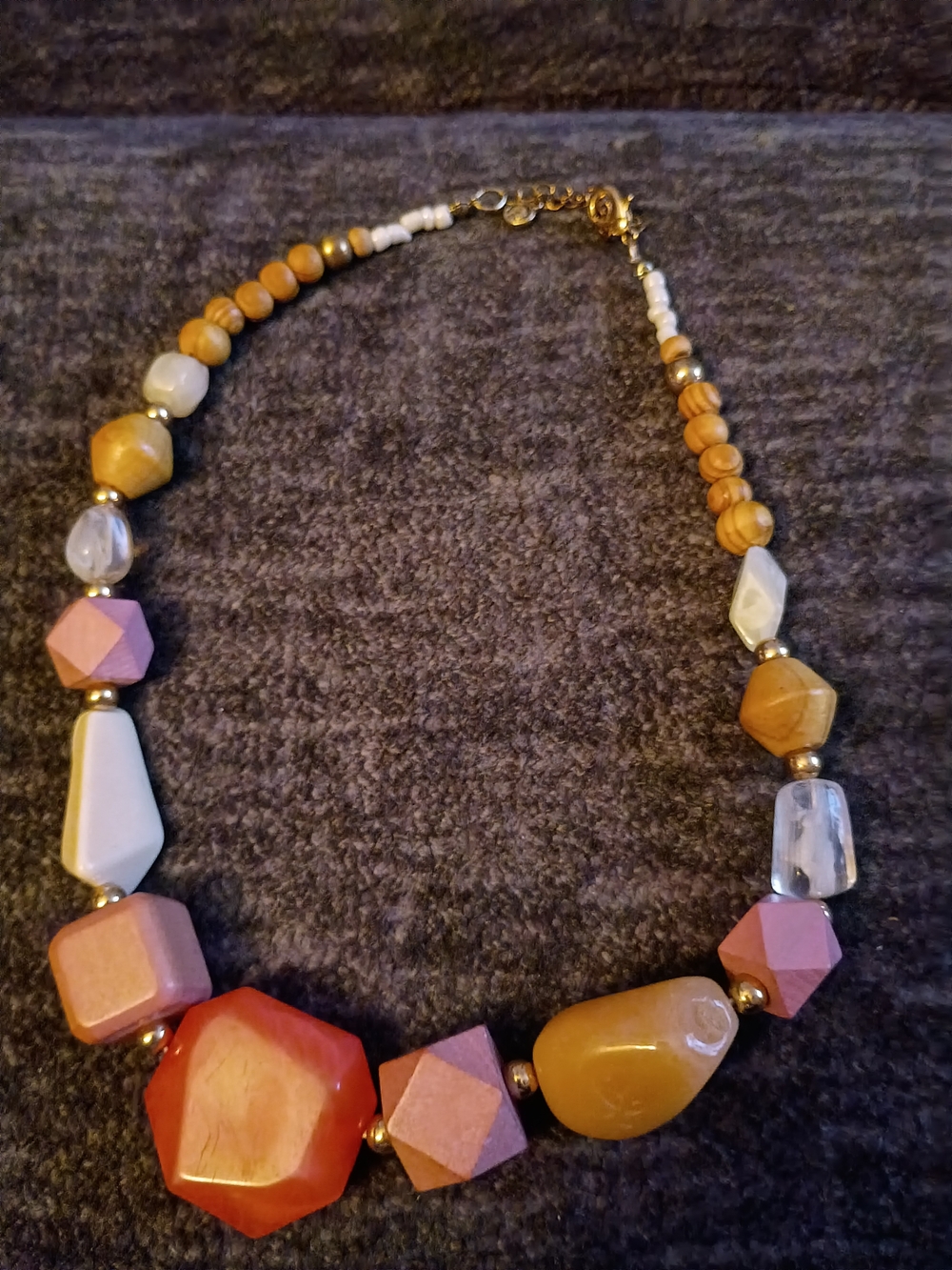 Handcrafted Multicolor Beaded Necklace — Pink, Orange & Cream Accents
